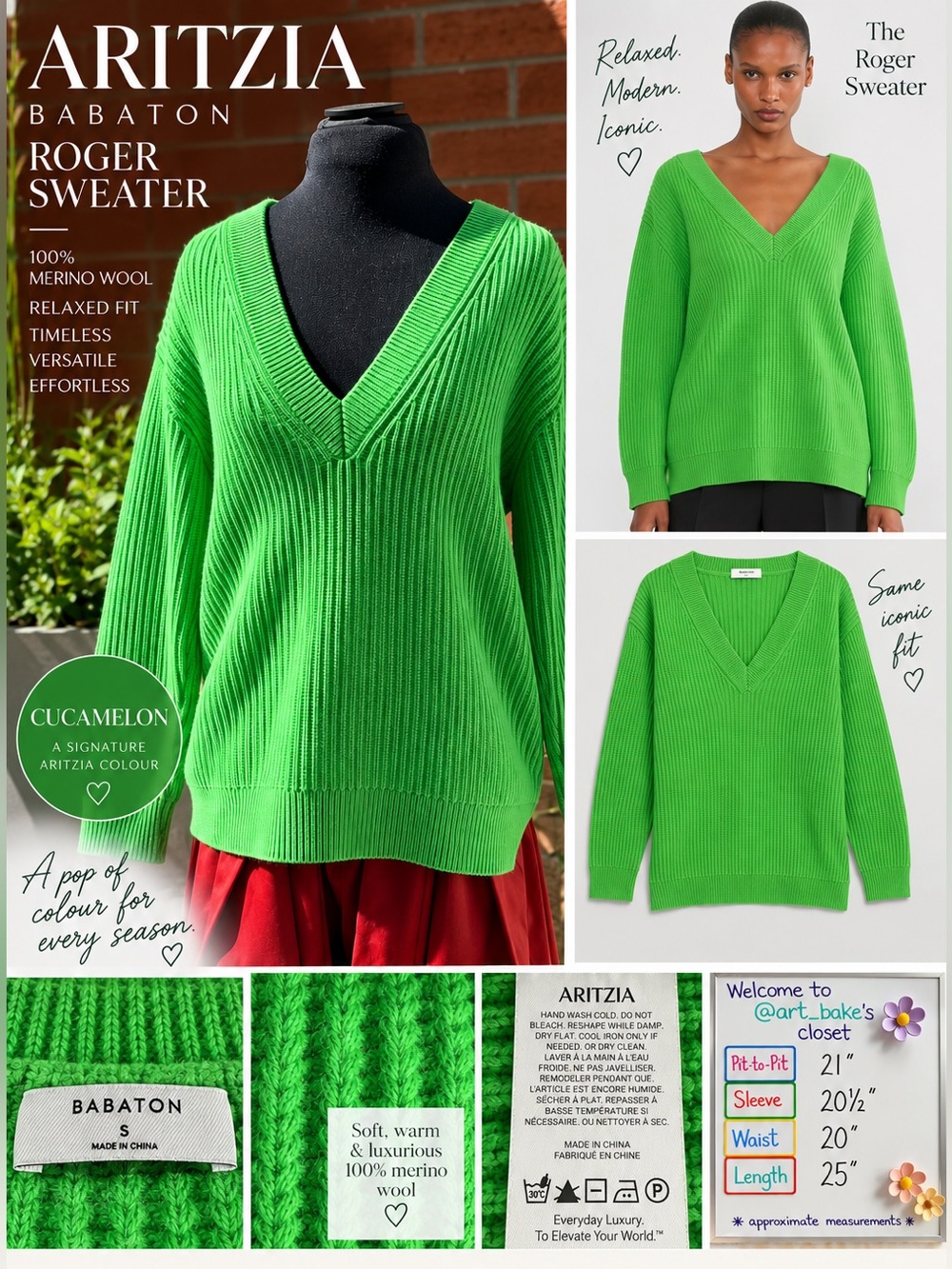Aritzia Babaton Roger Merino Wool Sweater Cucamelon Green S
